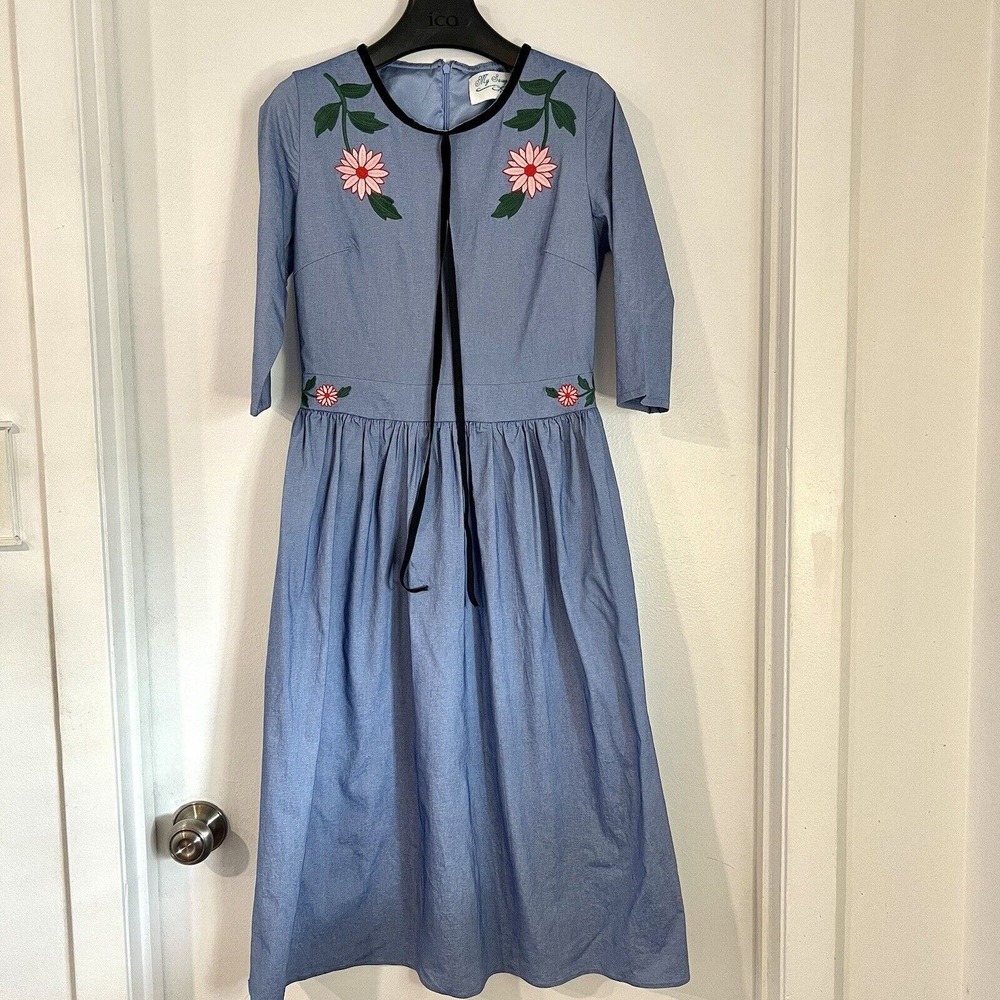My Sassy Skirt Size Small Blue Floral Prairie Dress Modest Midi Cottagecore
